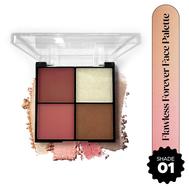 Hilary Rhoda Flawless Forever Face Palette | Highlighter, Contour & 2 Blushes | All-in-one Face Makeup Kit | Highly Pigmented & Long Lasting Face Palette | 11.2g (Light - Shade 01) thumbnail 2